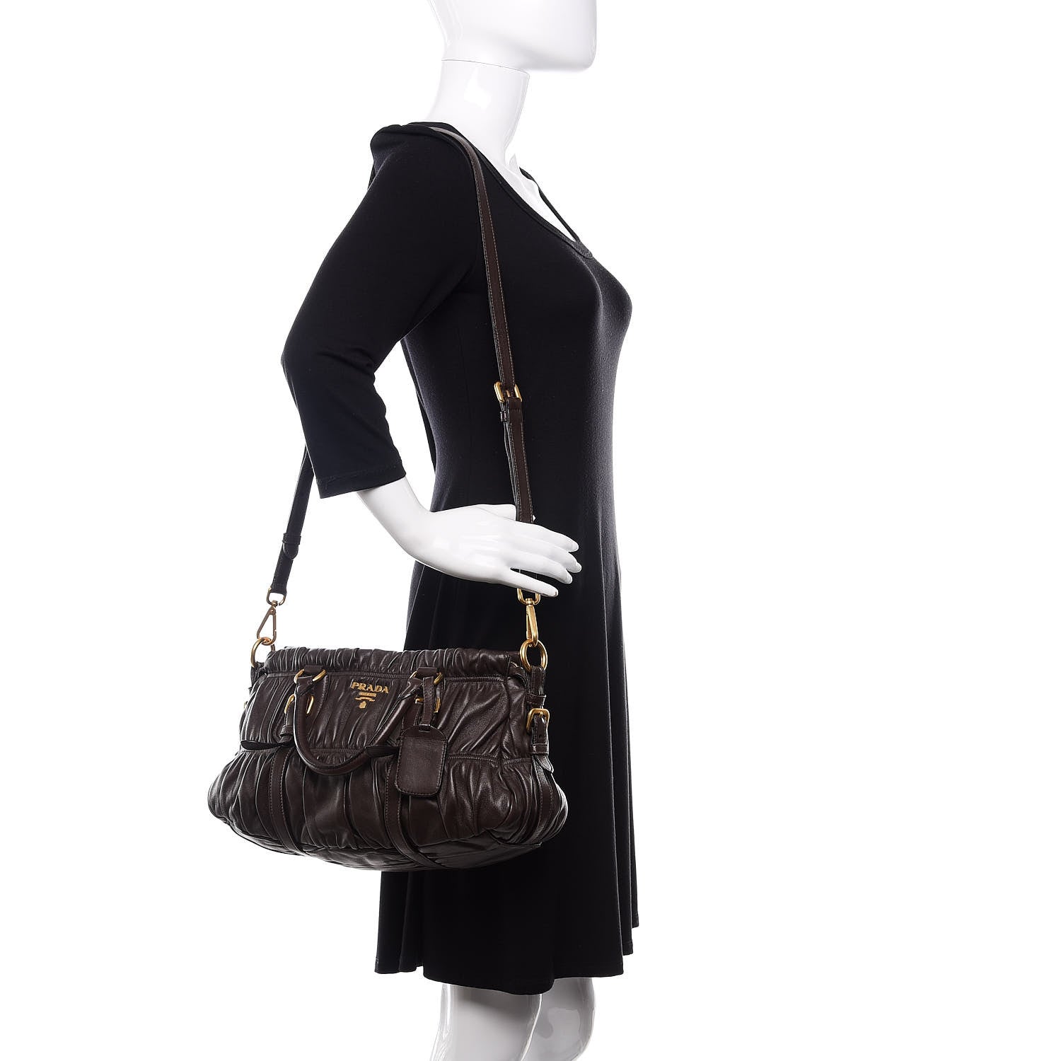 Prada Nappa Gaufre Shopping Satchel Brown 2 of 14