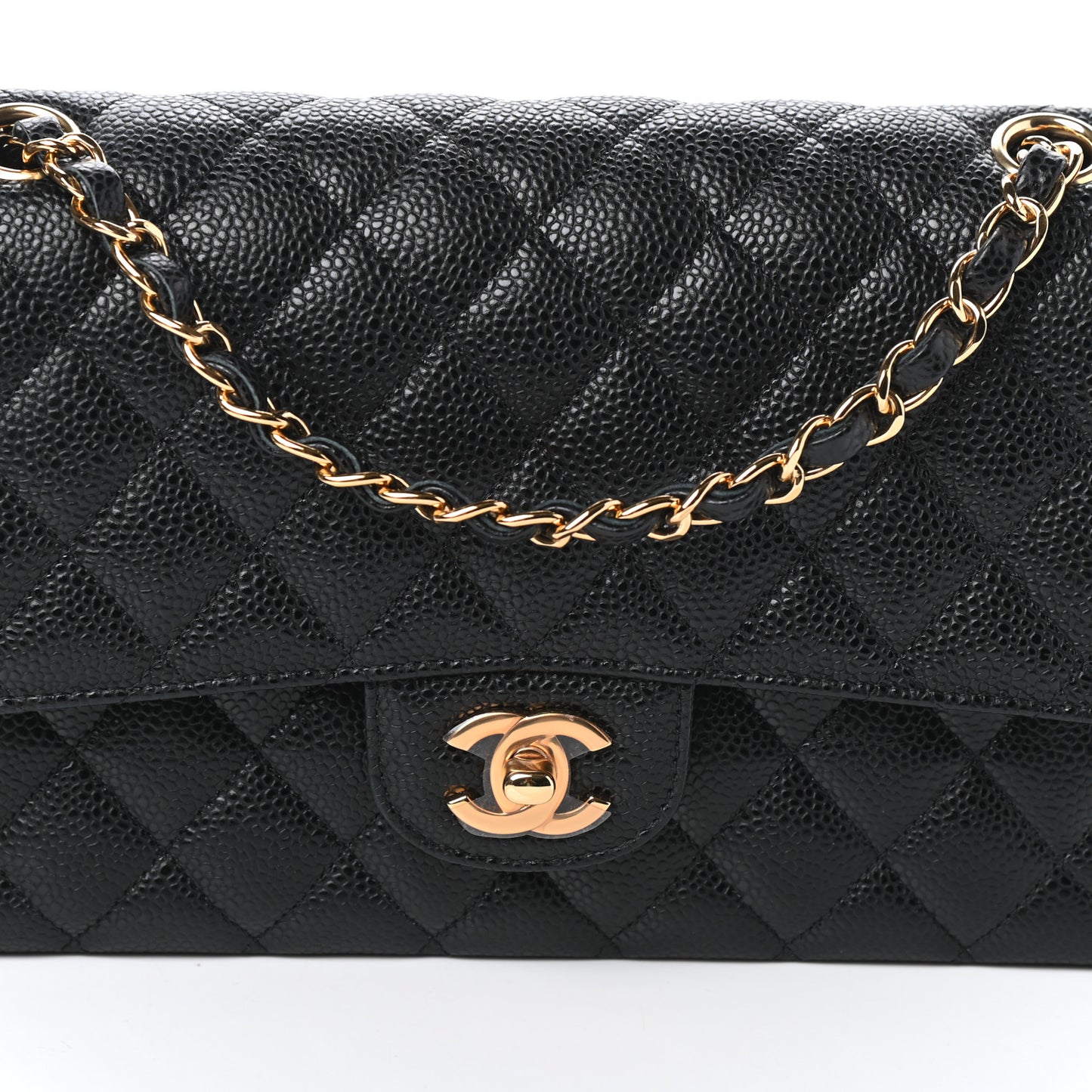 Caviar Quilted Medium Double Flap Black