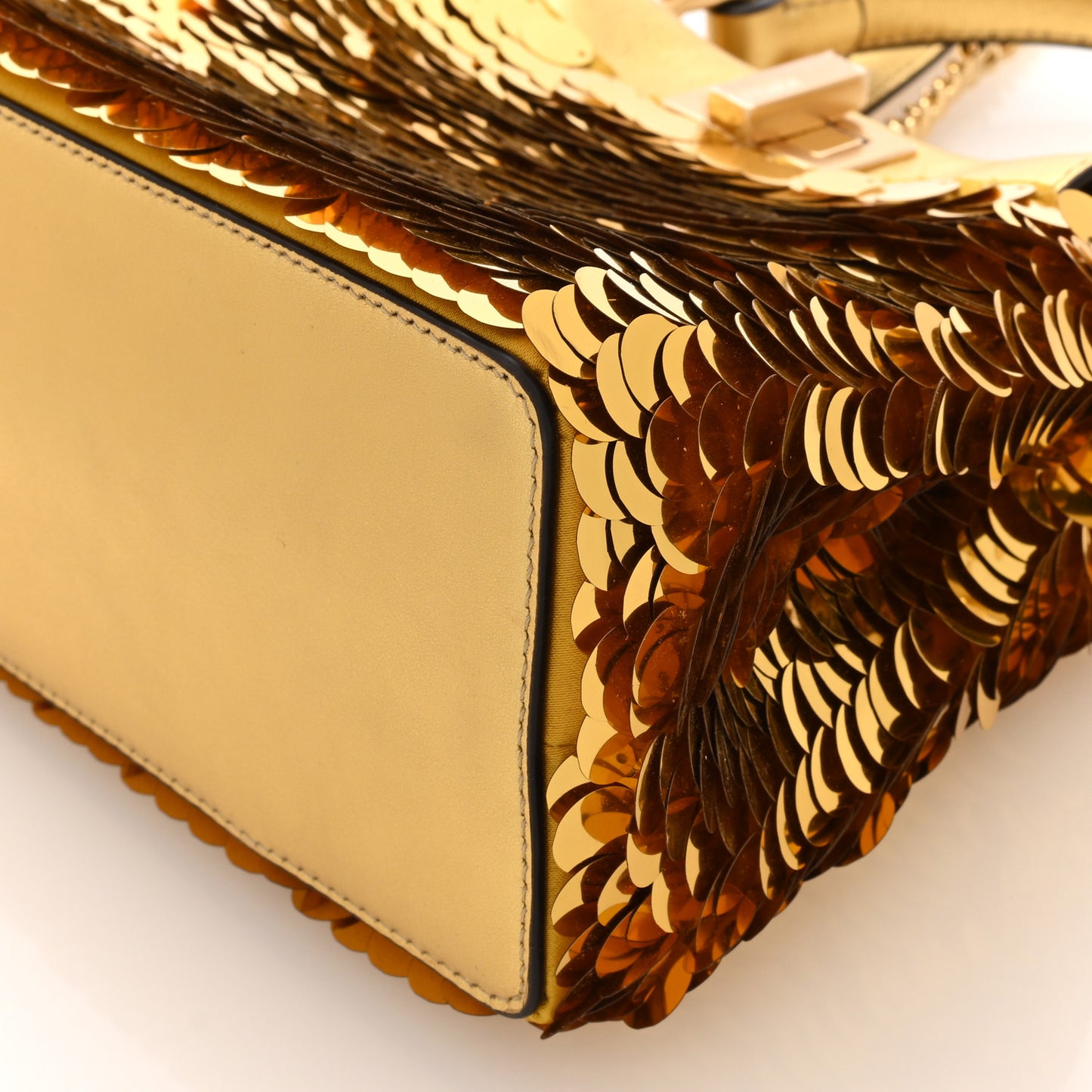 Sequin Vitello Catalan XS Peekaboo Iconic Satchel Gold
