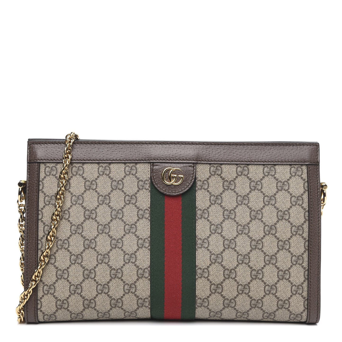 GG Supreme Monogram Web Medium Ophidia Chain Shoulder Bag Brown