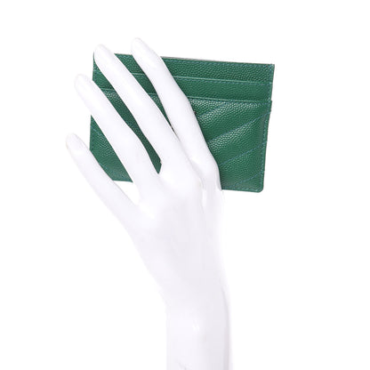 Saint Laurent Grain De Poudre Matelasse Chevron Monogram Credit Card Case Brilliant Grass 2 of 8