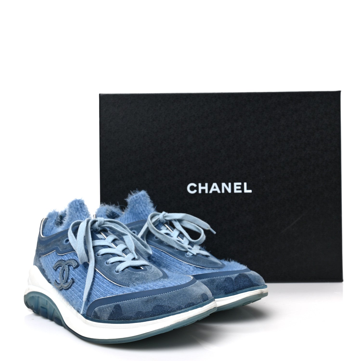Chanel Suede Calfskin Stretch Fabric CC Sneakers Light Blue 6 of 6