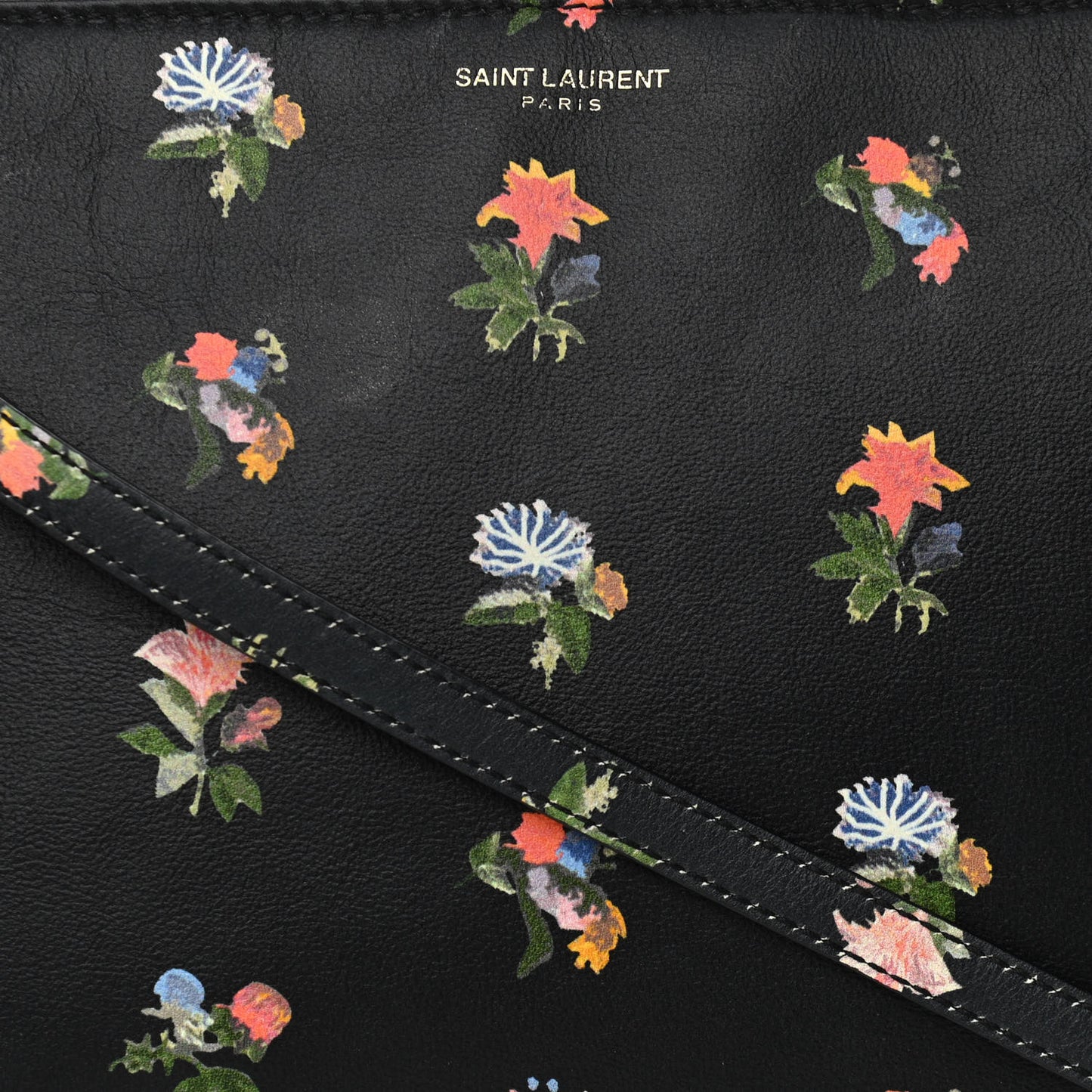 Calfskin Flower Printed Small Monogram Crossbody Bag Black Multicolor
