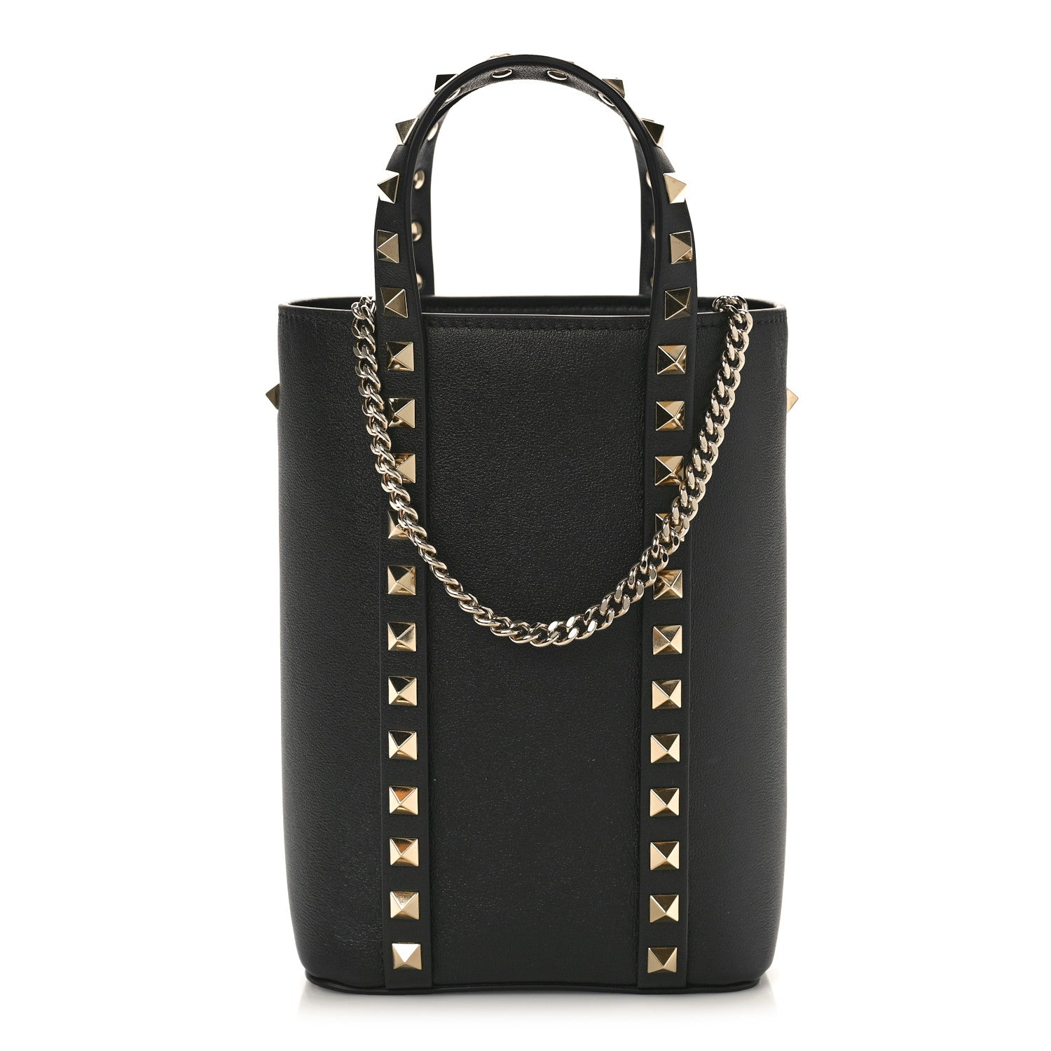 Valentino Garavani Pebbled Calfskin Rockstud North-South Crossbody Bag Black 1 of 8