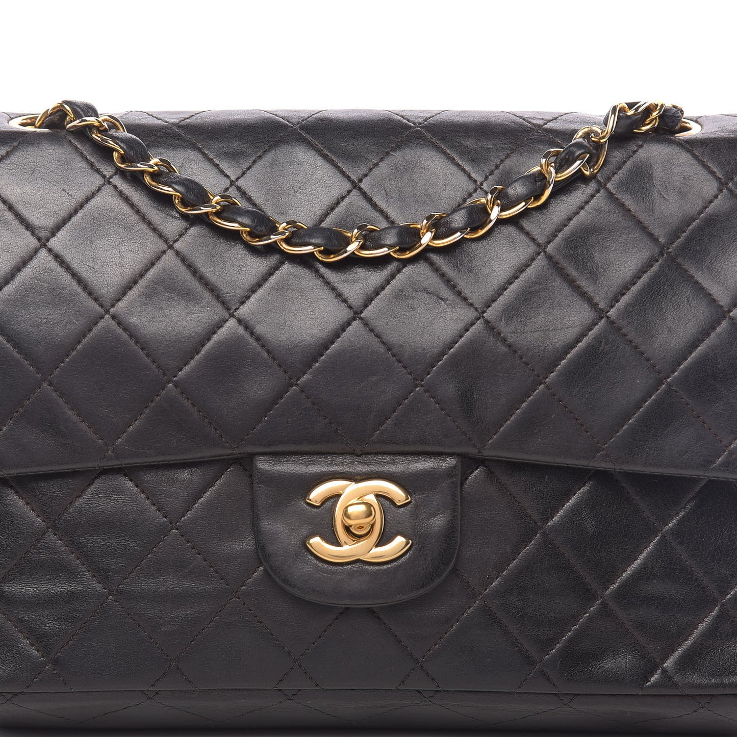 Lambskin Quilted Medium Double Flap Black