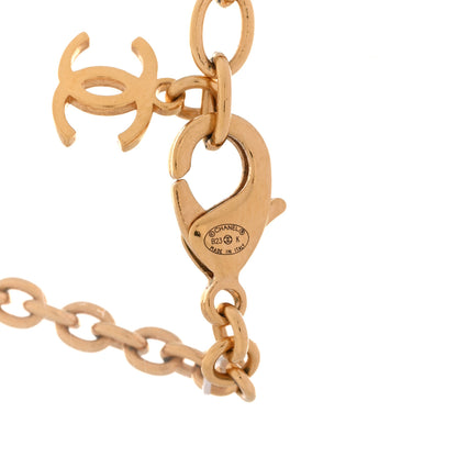 Chanel Resin Crystal Pearl Chain Heart CC Pendant Choker Necklace Black White Gold 5 of 5