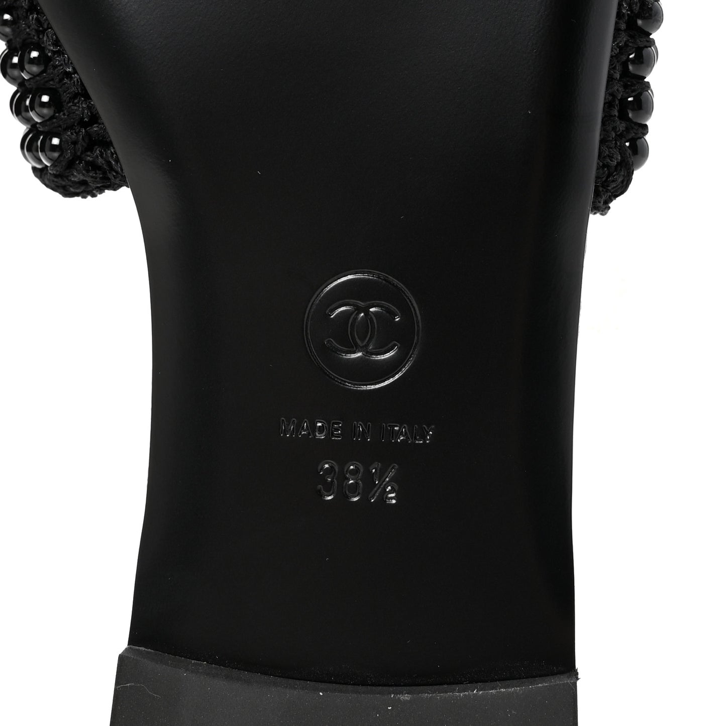 Pearl Crystal CC Mules Sandals 38.5 Black