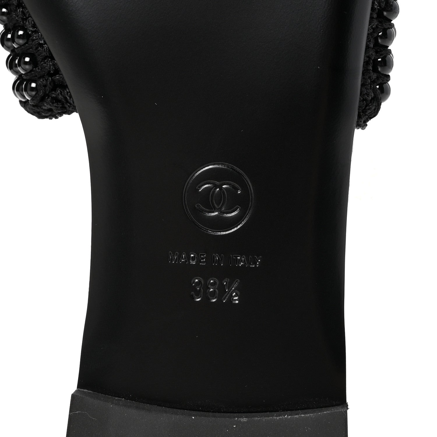 Chanel Pearl Crystal CC Mules Sandals 38.5 Black 7 of 10