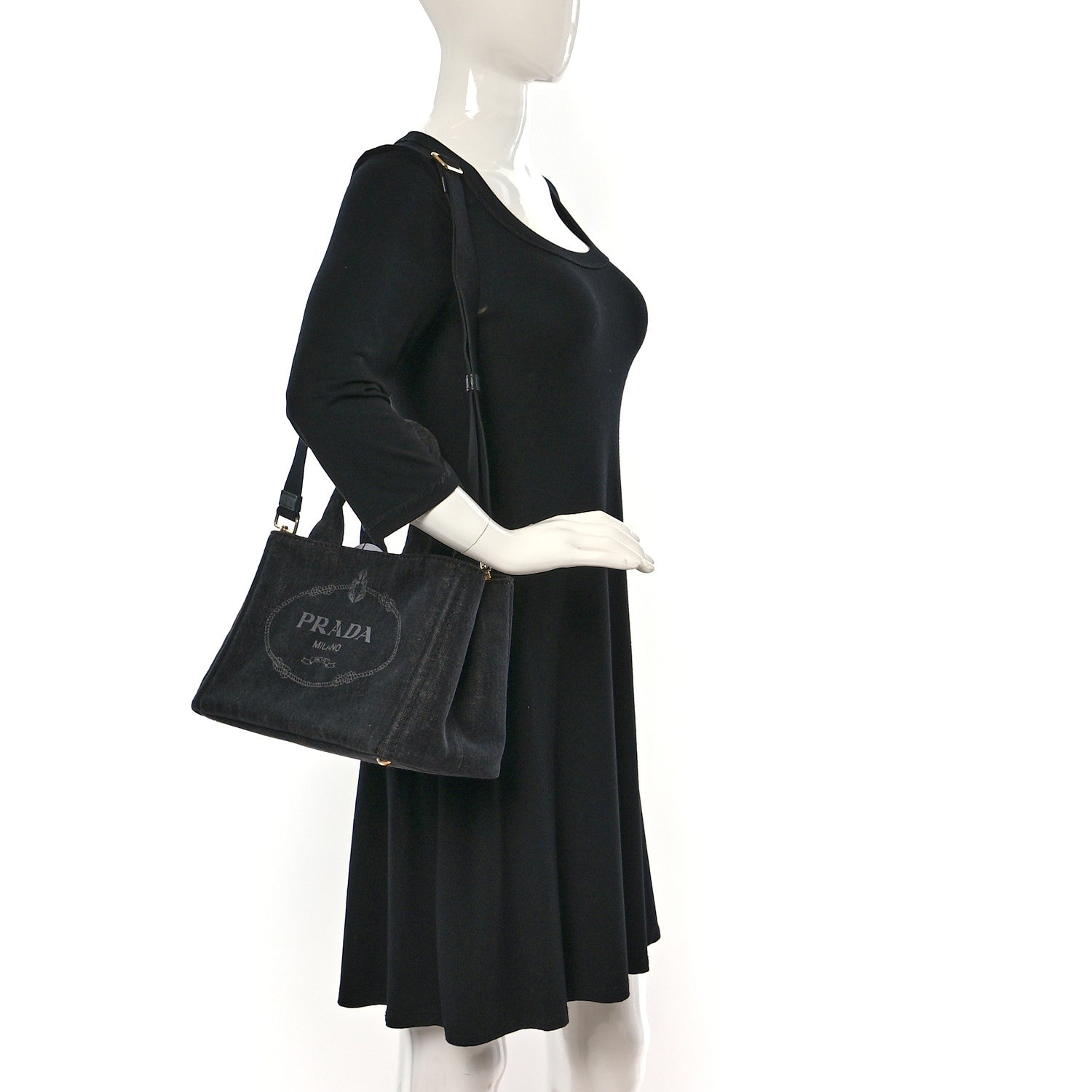 Prada Denim Small Logo Tote Black 2 of 8