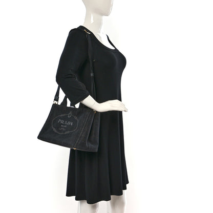 Prada Denim Small Logo Tote Black 2 of 8