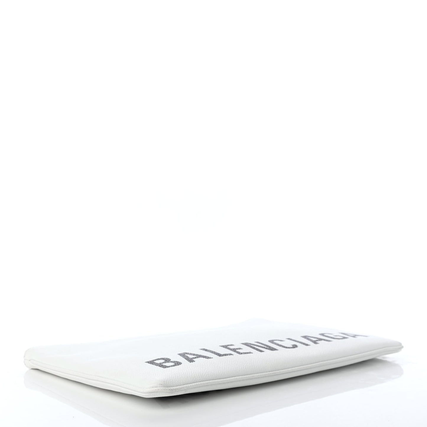 Signature Grained Calfskin Large Ville Zip Pouch White