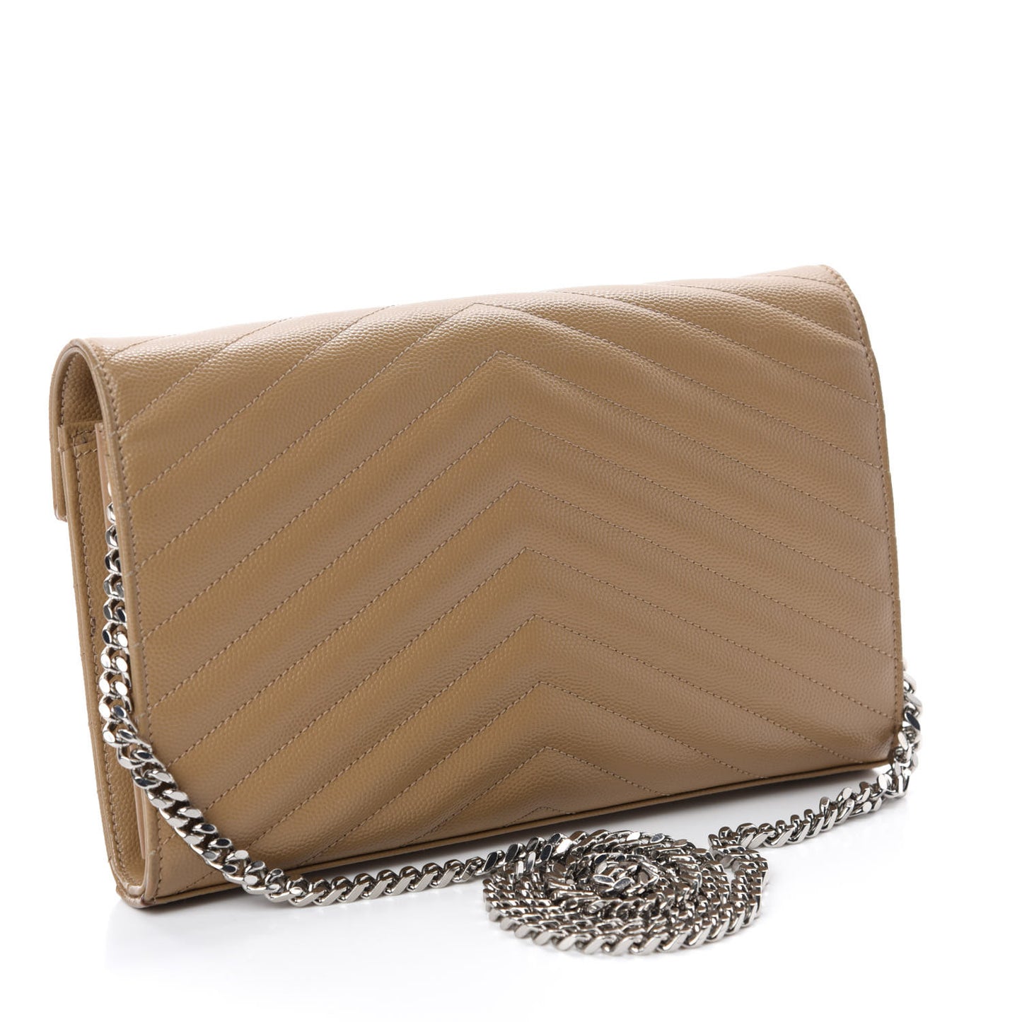 Grain De Poudre Matelasse Chevron Monogram Chain Wallet Deep Beige