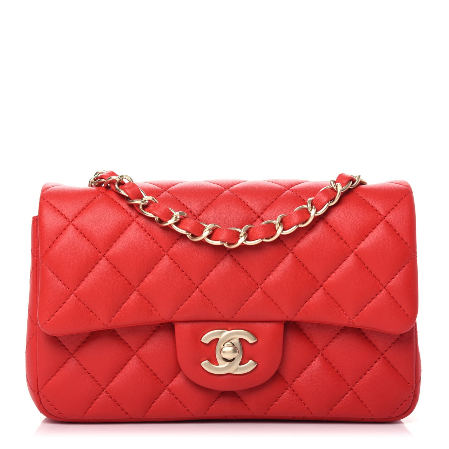 Lambskin Quilted Mini Rectangular Flap Red