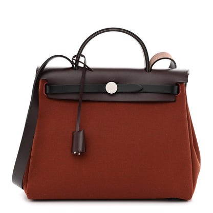 Hermes Military Toile Vache Hunter Tri-Color Herbag Zip Retourne 31 PM Rouge H Ebene Black 3 of 12