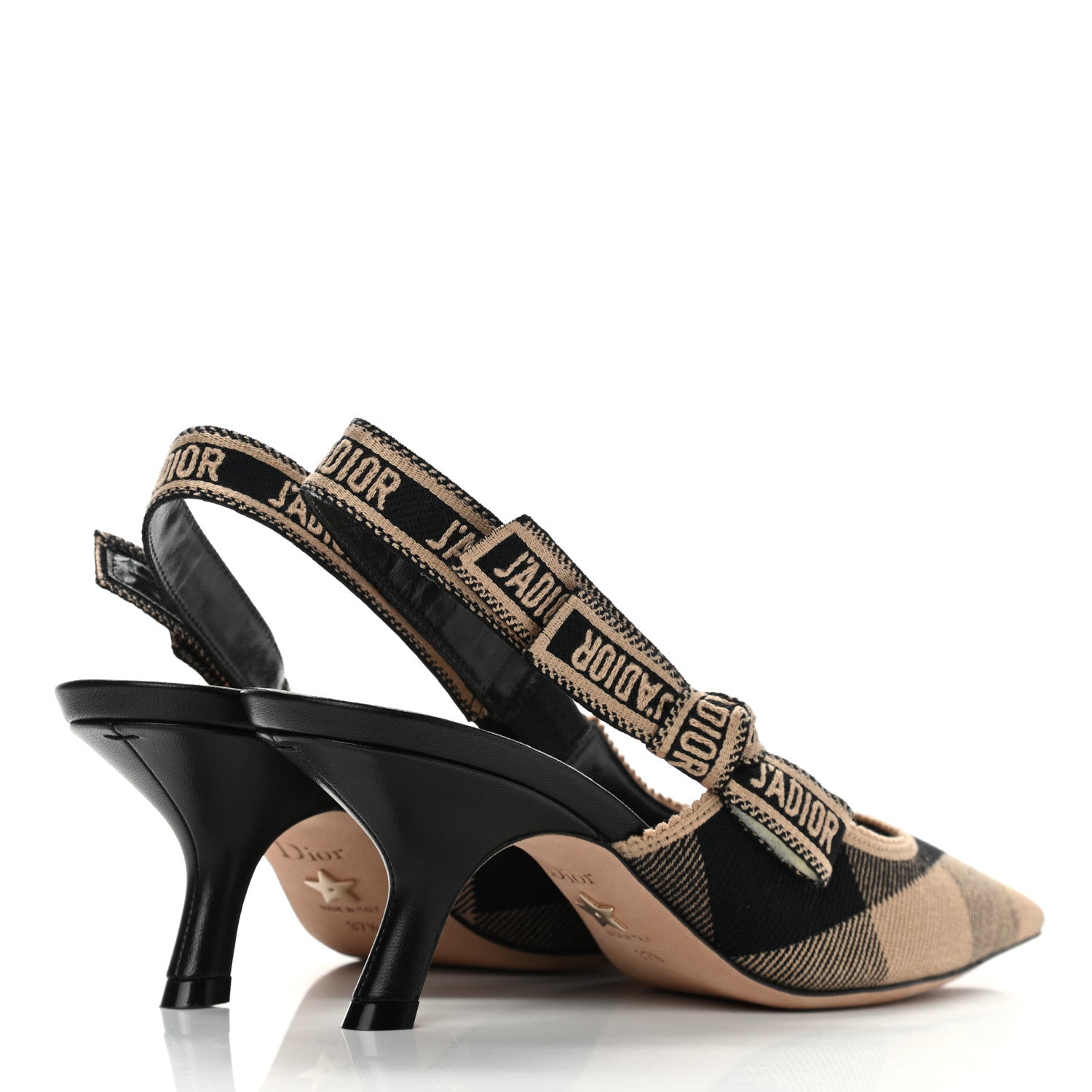 Christian Dior Cotton Ribbon Check'N'Dior J'Adior Slingback 65mm Pumps 37.5 Black Beige 4 of 8