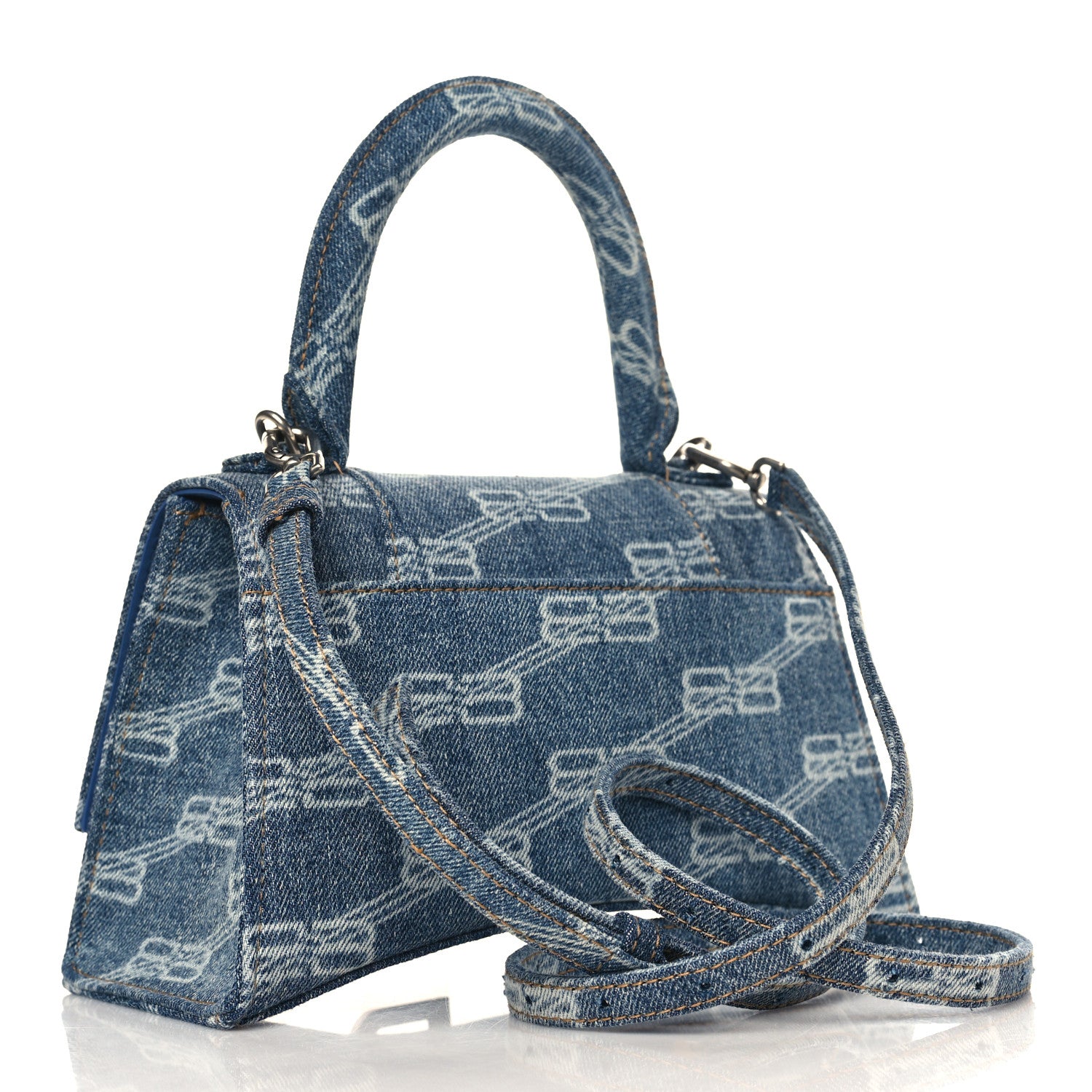 Balenciaga Denim BB Monogram Small Hourglass Top Handle Bag Blue 3 of 10