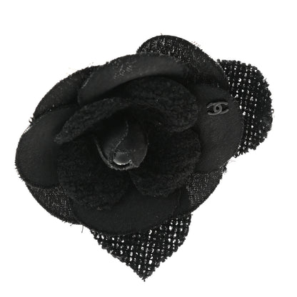 Chanel Tweed Camellia Pin Brooch Black 1 of 6