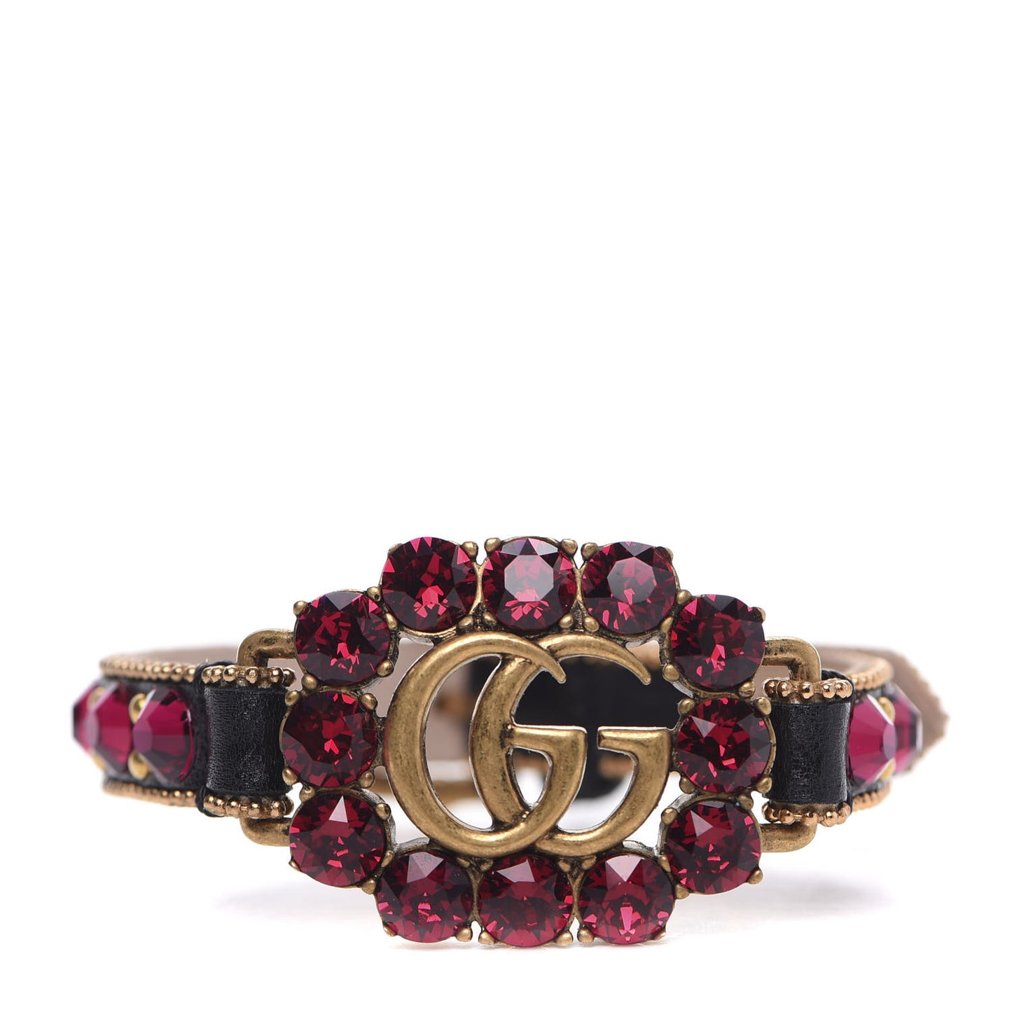 Calfskin Crystal Double G Bracelet Gold