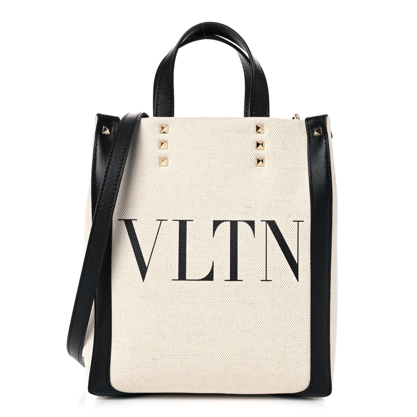 Canvas VLTN Print Tote Black Ivory