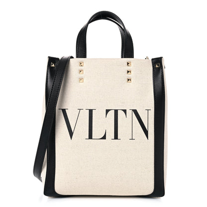 Valentino Garavani Canvas VLTN Print Tote Black Ivory 1 of 8