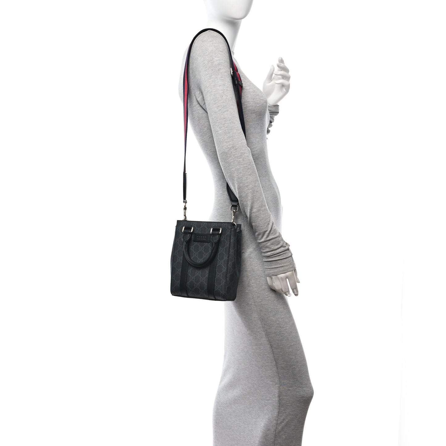 GG Supreme Monogram Appia Calfskin Web Mini Tote Bag Black