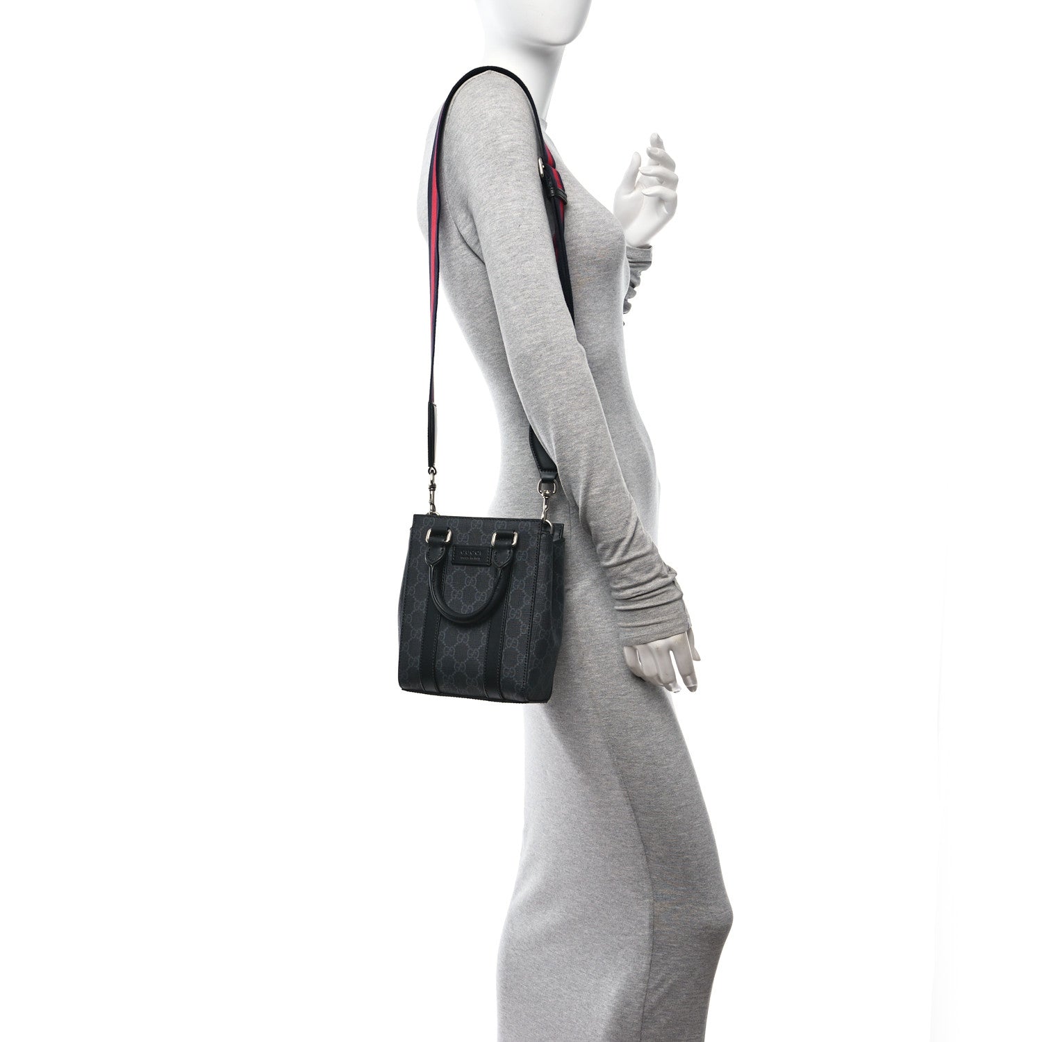 Gucci GG Supreme Monogram Appia Calfskin Web Mini Tote Bag Black 2 of 9