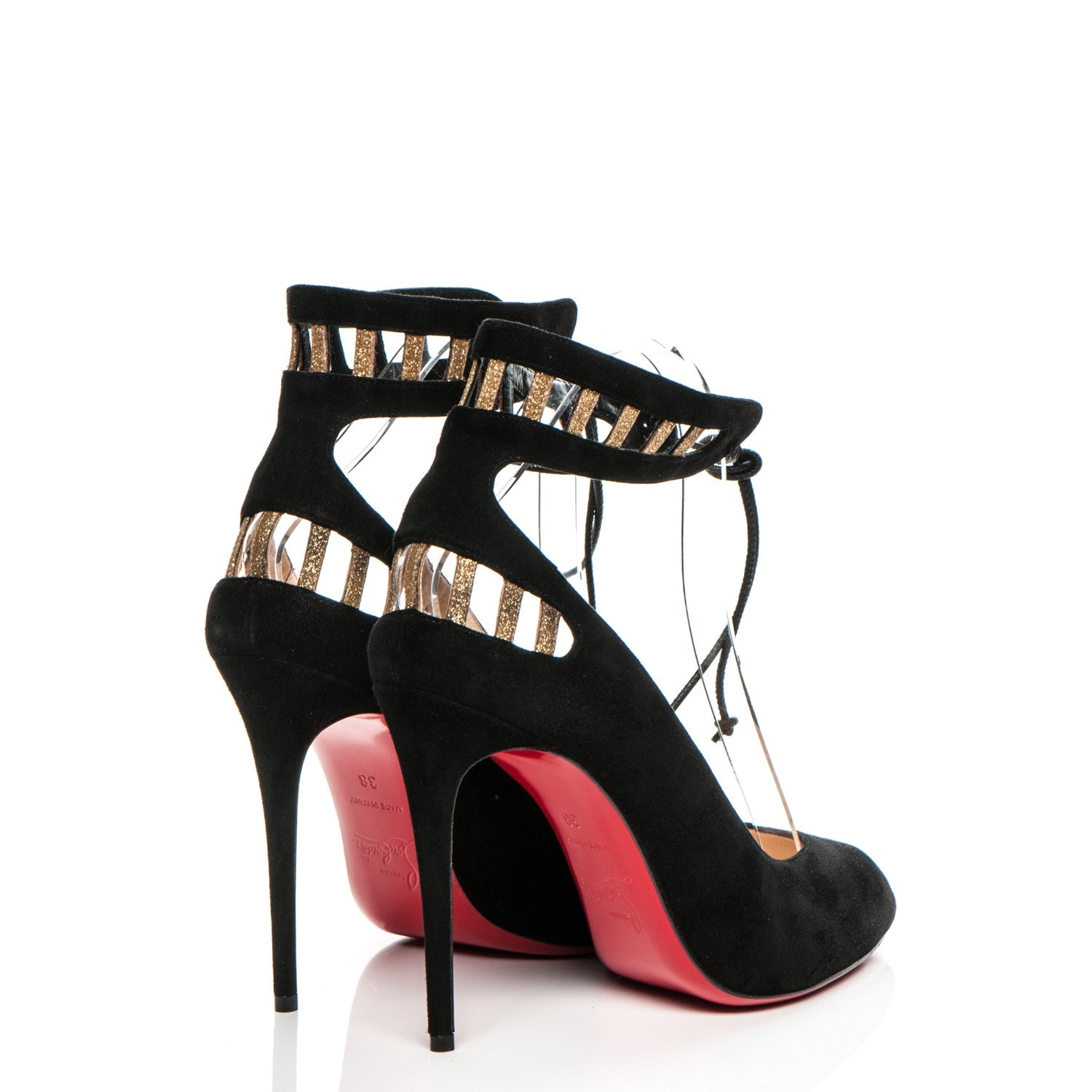 Christian Louboutin Suede Glitter Neotrente 100 Pumps 38 Black Gold 4 of 8