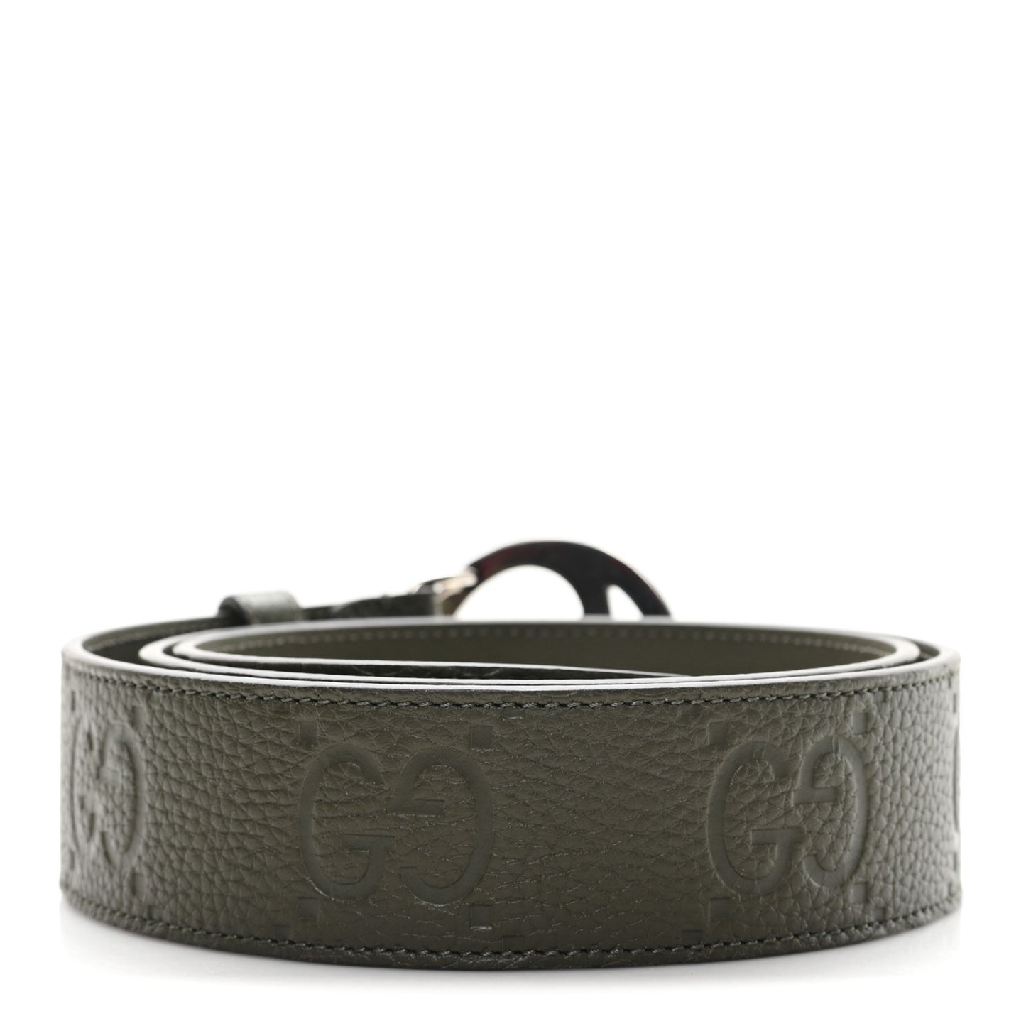 Piuma Calfskin Jumbo GG Embossed Monogram Blondie 40mm Belt 95 38 Dark Vintage Olive