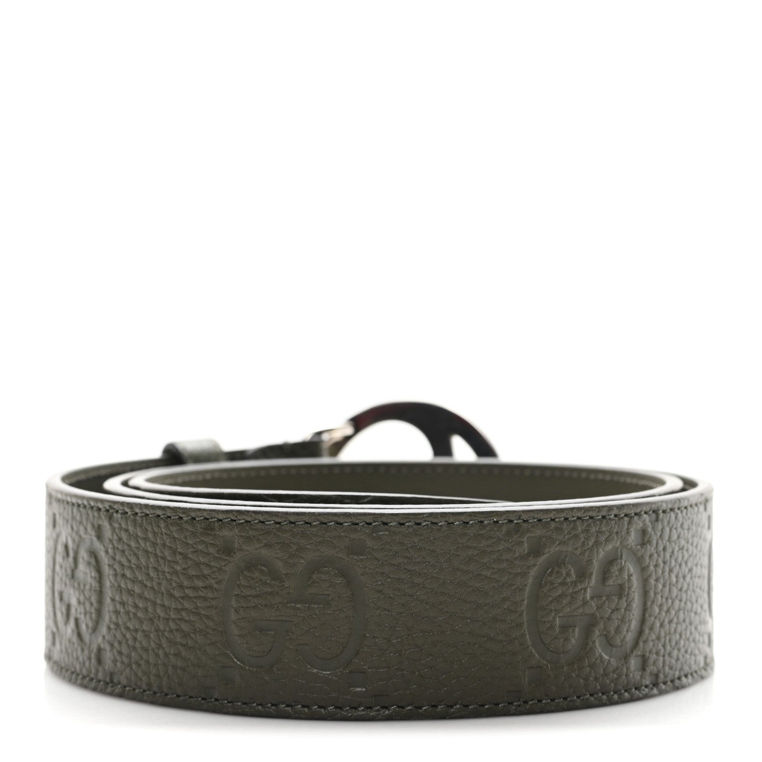 Gucci Piuma Calfskin Jumbo GG Embossed Monogram Blondie 40mm Belt 95 38 Dark Vintage Olive 2 of 4