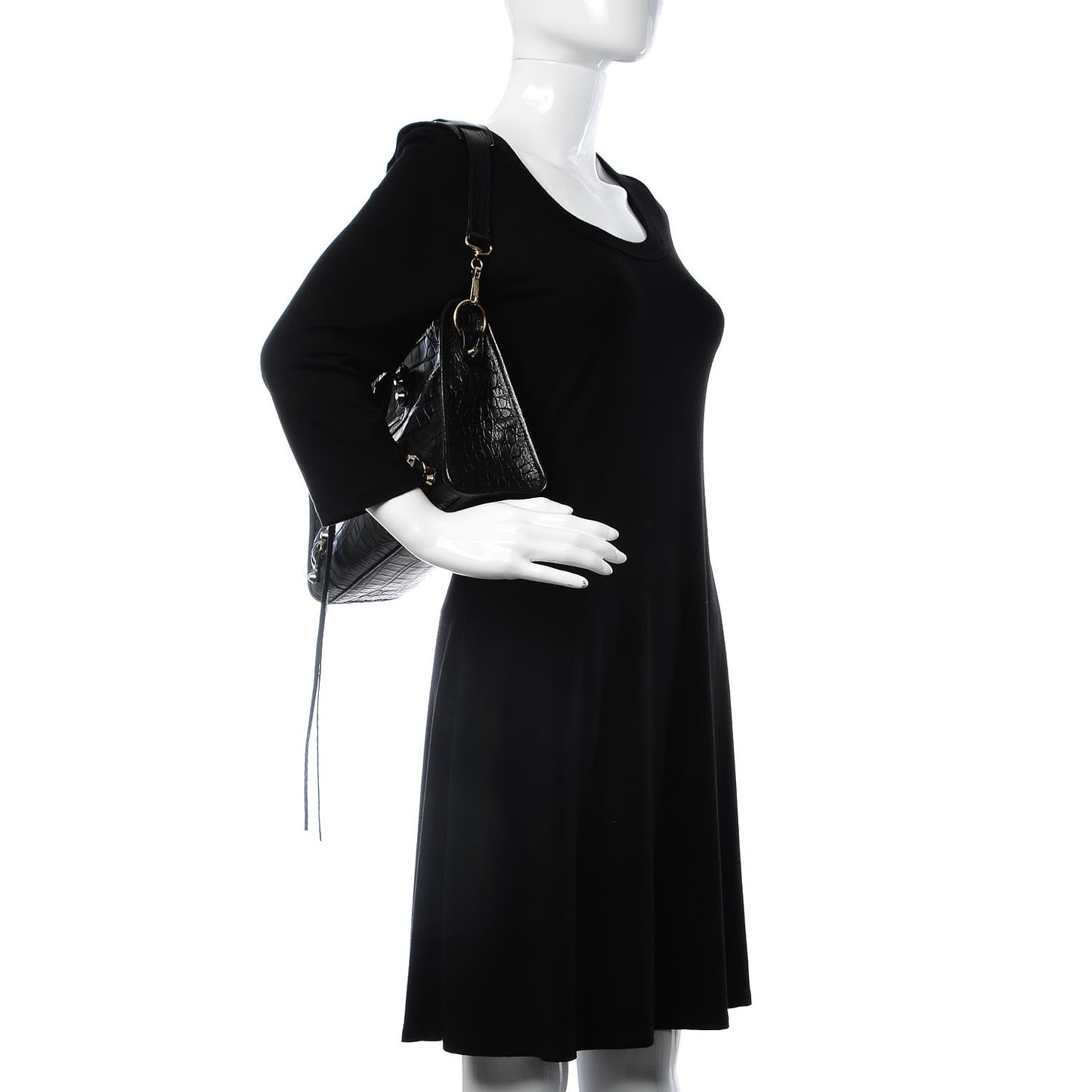 Calfskin Crocodile Embossed Classic Silver Hardware S City Black