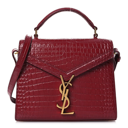 Saint Laurent Calfskin Crocodile Embossed Mini Classic Monogram Cassandra Top Handle Red 1 of 14