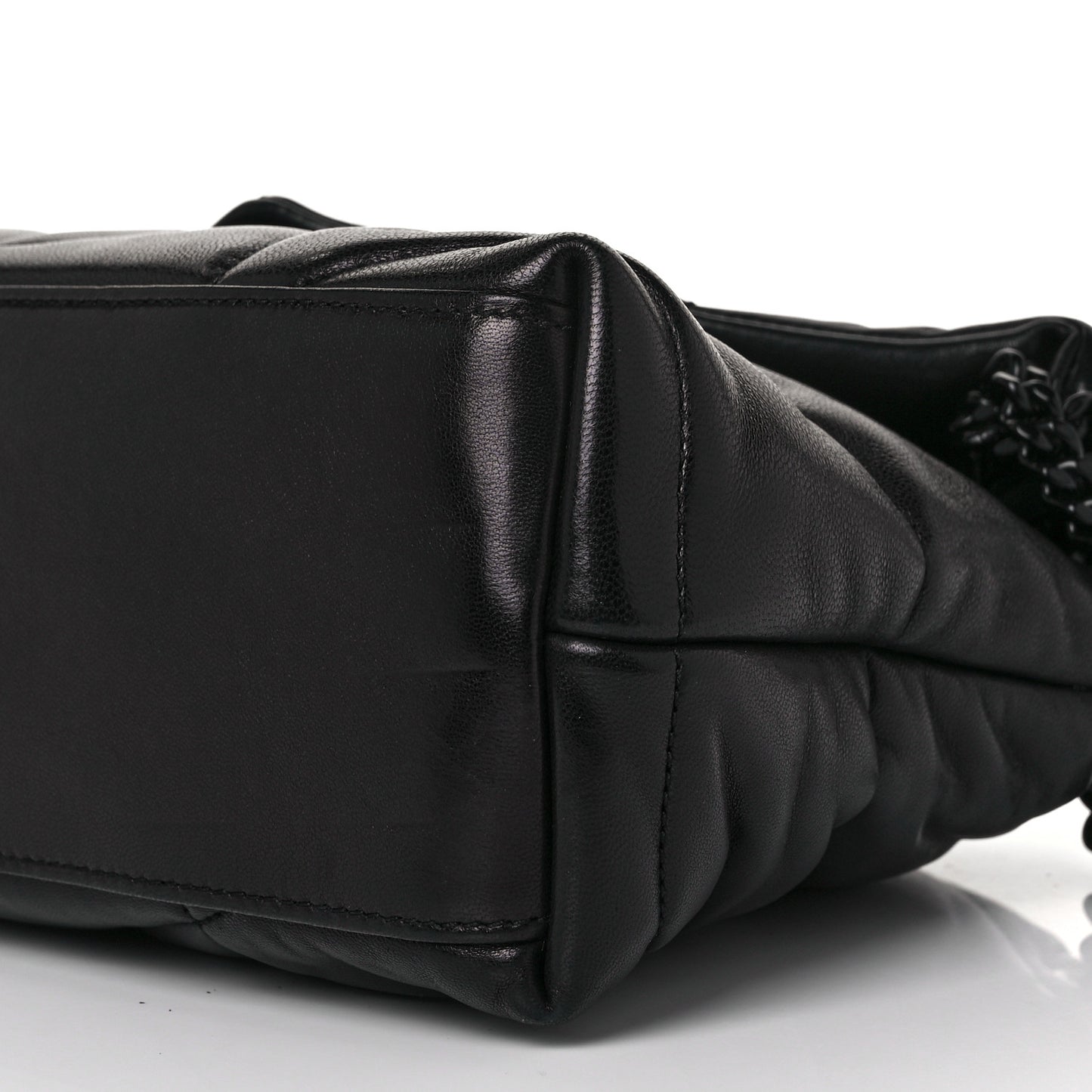 Lambskin Quilted Small Loulou Puffer Monogram Chain Satchel Black