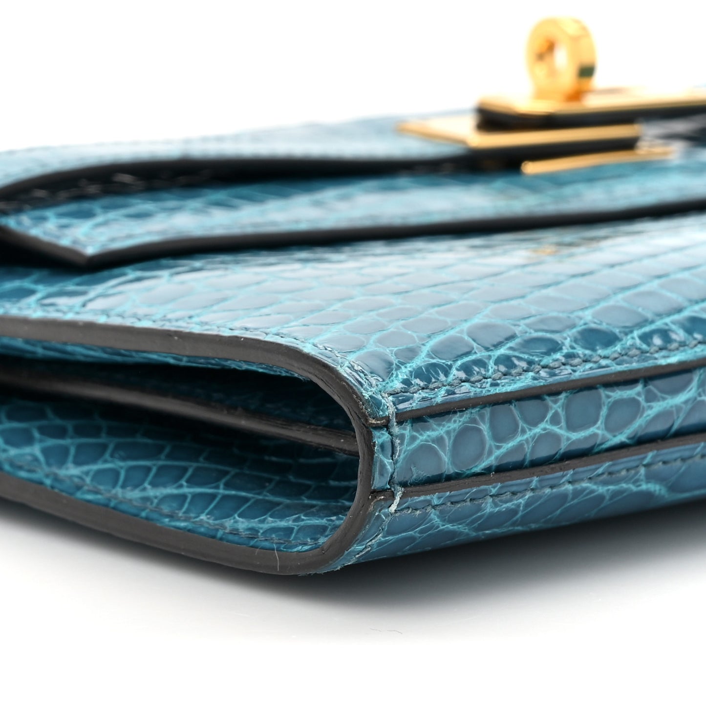 Shiny Alligator Kelly Longue Wallet Bleu Izmir
