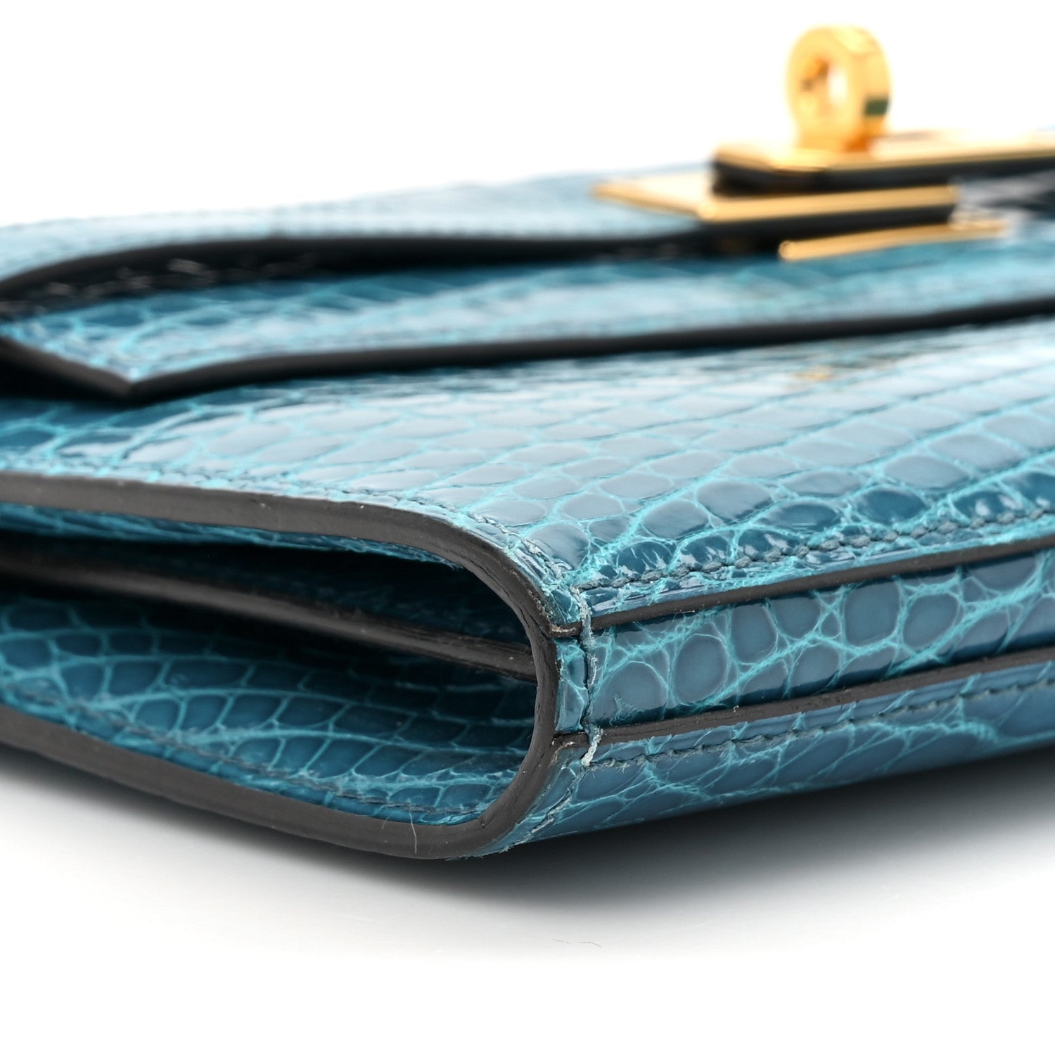Hermes Shiny Alligator Kelly Longue Wallet Bleu Izmir 9 of 11