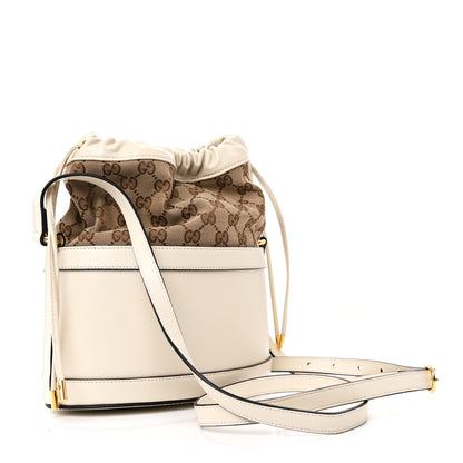 Gucci Monogram Textured Calfskin Horsebit 1955 Drawstring Bucket Bag Beige Mystic White 3 of 11