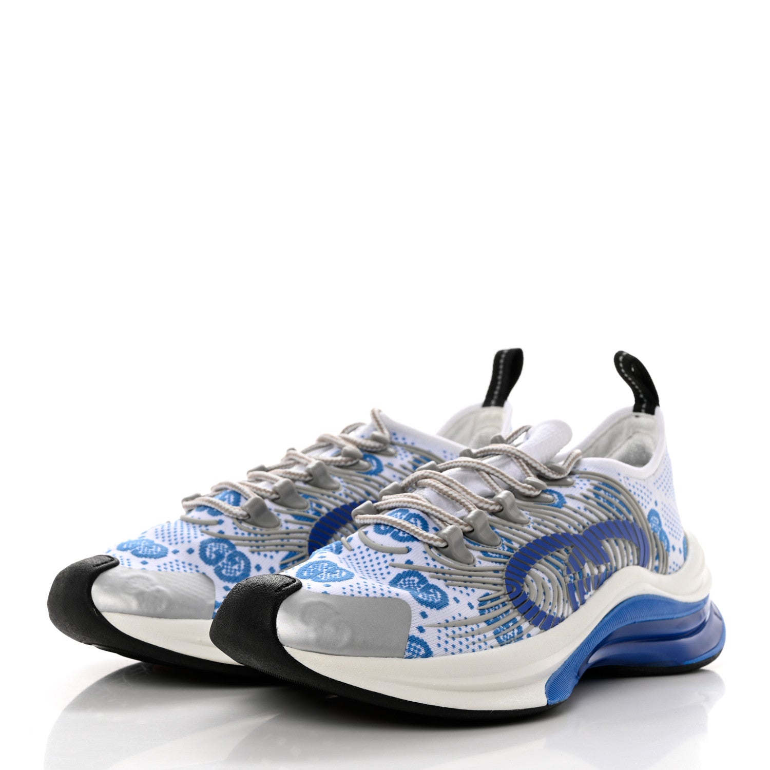 Gucci Technical Knit Fabric Waves GG Monogram Womens Gucci Run Sneakers 37.5 Great White Bright Splash Thunder Grey Sky 3 of 8