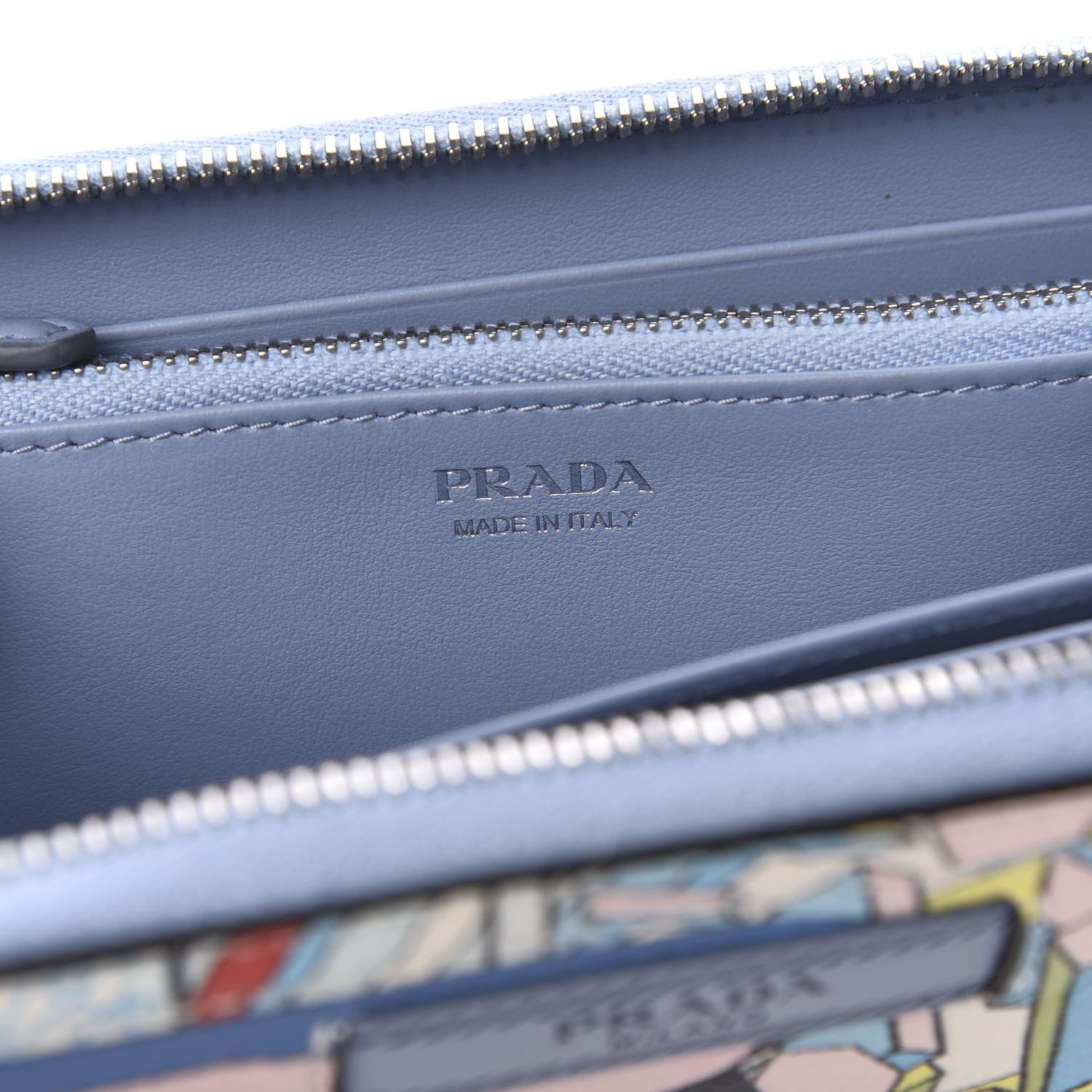 Prada X JAMES JEAN Glace Calf Comic Print Zip Around Wallet Cielo Astral 6 of 7