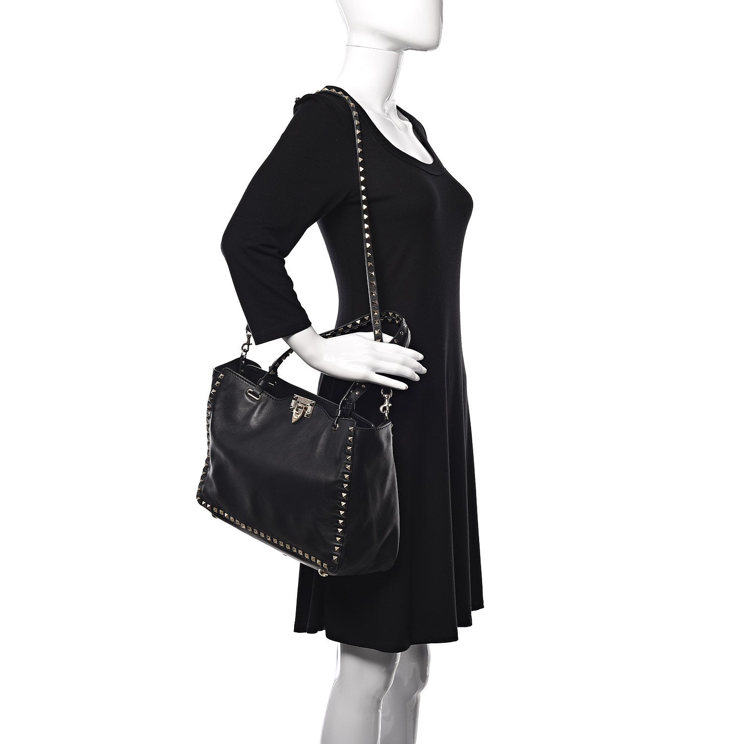 Valentino Garavani Vitello Medium Rockstud Tote Black 2 of 13