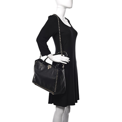 Valentino Garavani Vitello Medium Rockstud Tote Black 2 of 13