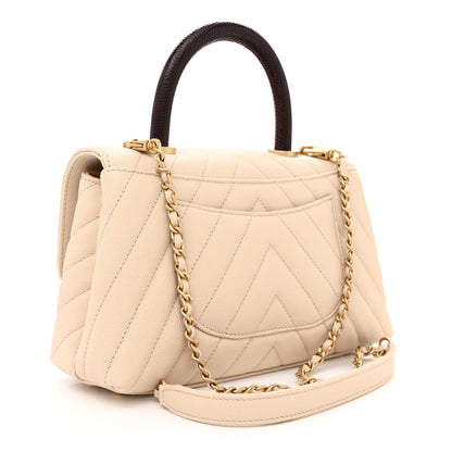 Chanel Caviar Lizard Chevron Quilted Mini Coco Handle Flap Ivory 3 of 10