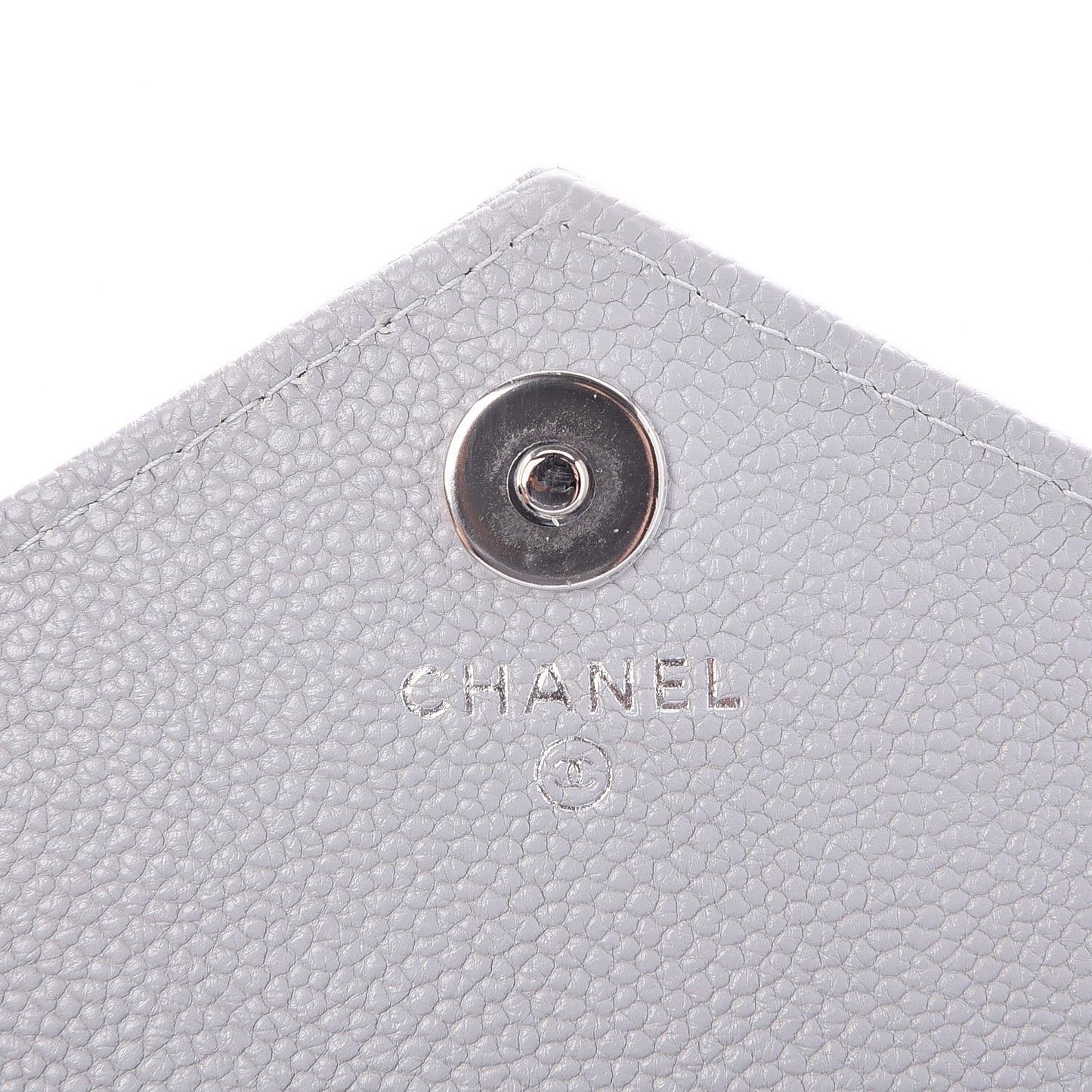 Caviar Chevron Quilted Large Gusset Flap Wallet Grey