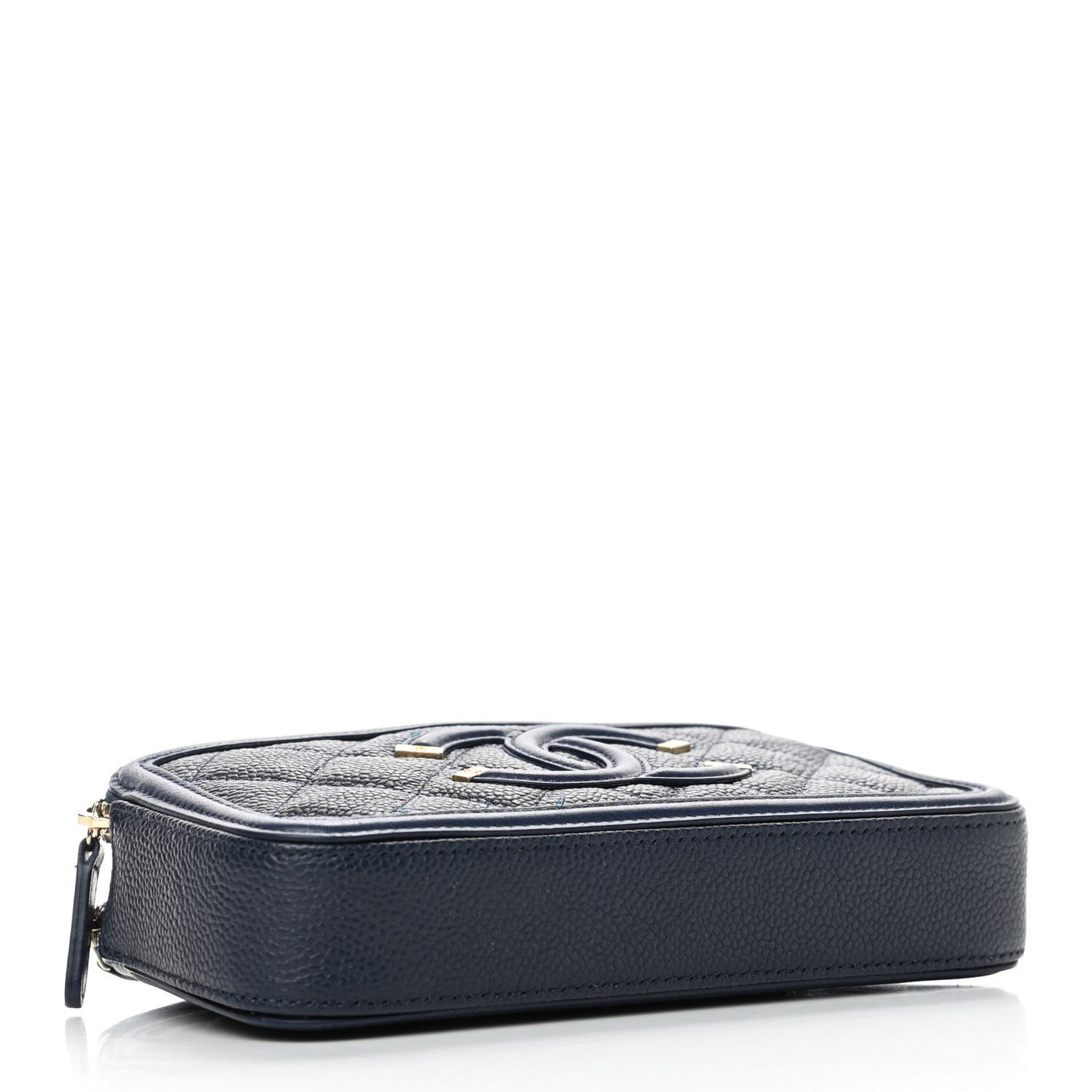 Caviar Quilted CC Filigree Clutch With Chain Navy