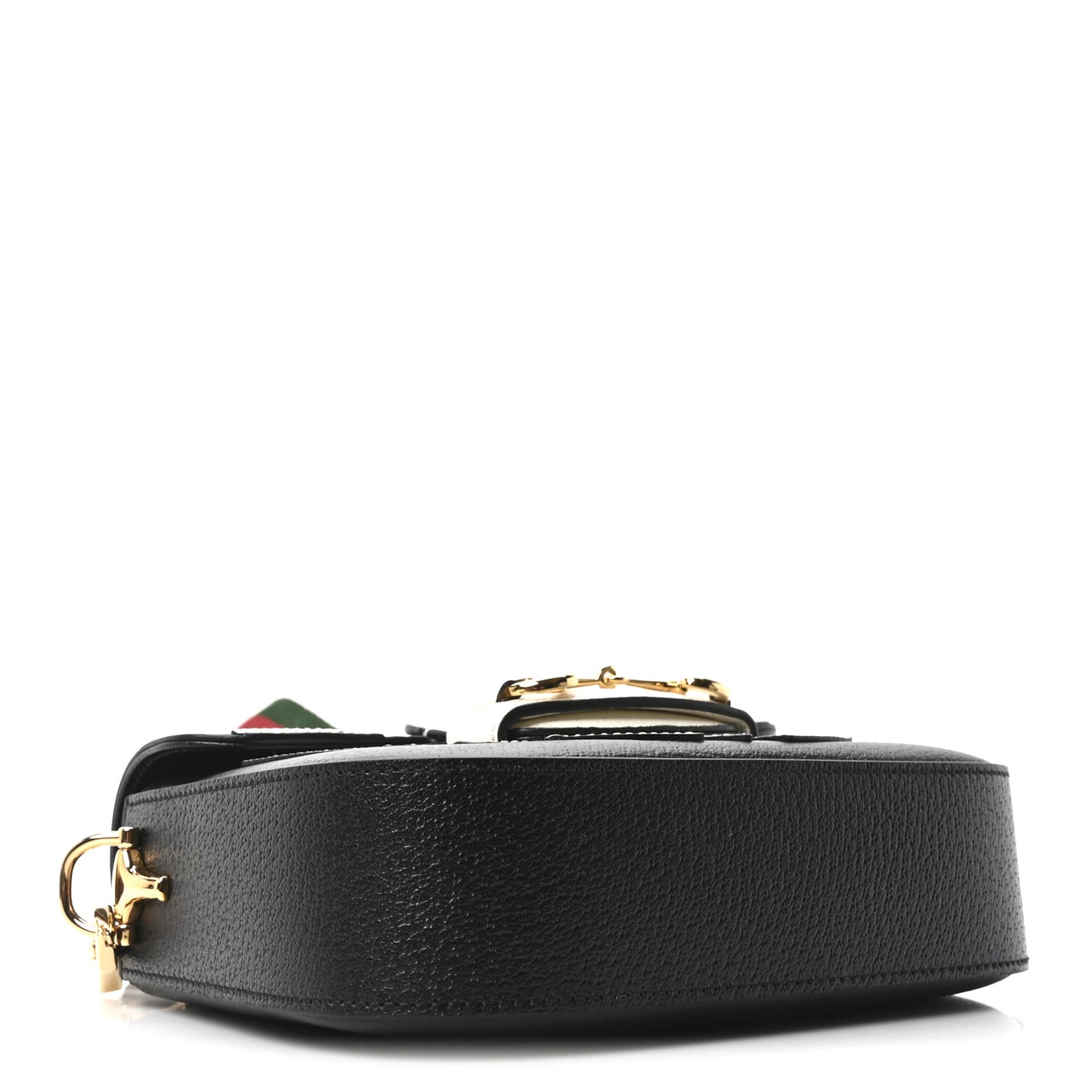 X ADIDAS Textured Dollar Calfskin Web Trefoil Mini Horsebit 1955 Shoulder Bag Black Off White