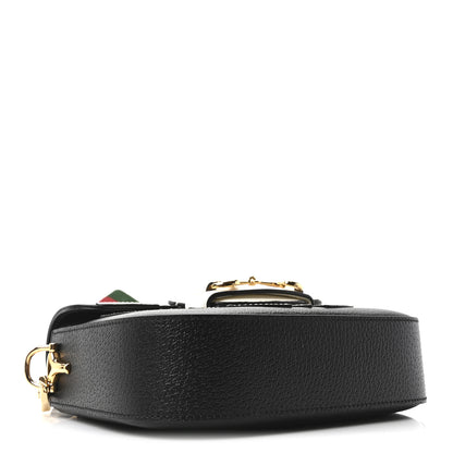 Gucci X ADIDAS Textured Dollar Calfskin Web Trefoil Mini Horsebit 1955 Shoulder Bag Black Off White 3 of 9