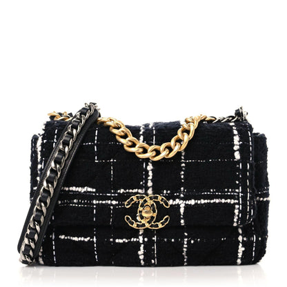 Chanel Tweed Quilted Medium Chanel 19 Flap Black White 1 of 8