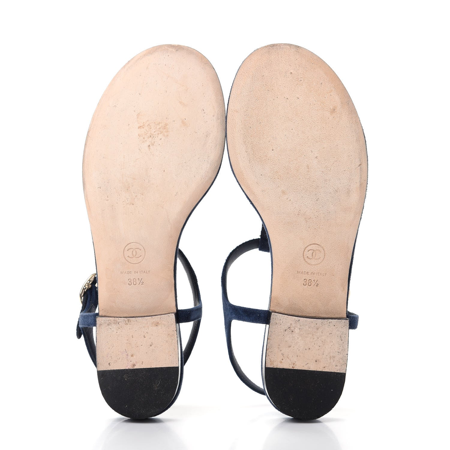 Chanel Suede Calfskin Thong Sandals 38.5 Navy Blue 6 of 10