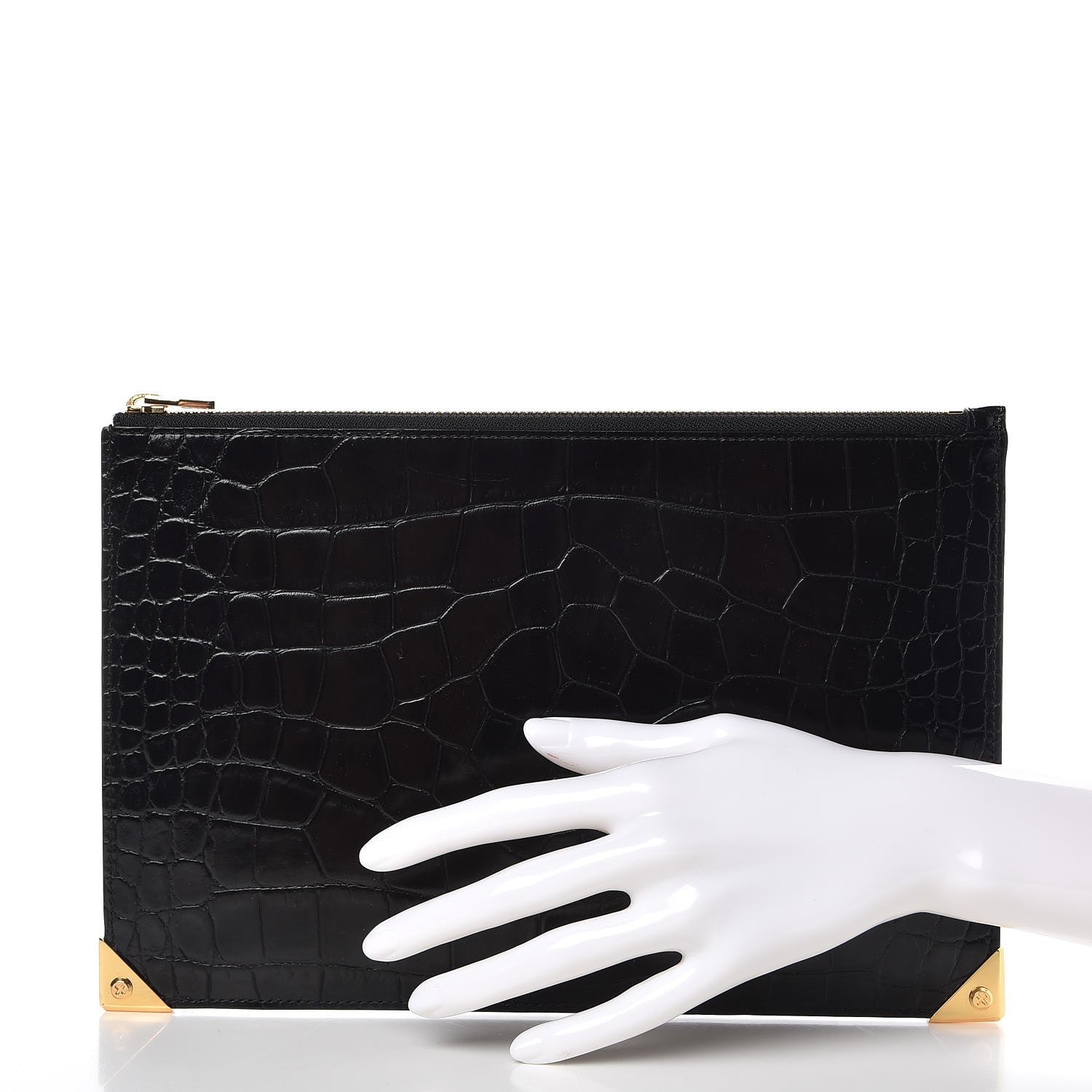 Alexander Wang Calfskin Crocodile Embossed Prisma Flat Pouch Black Gold Hardware 2 of 6