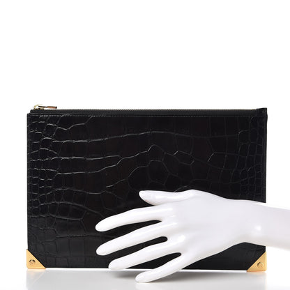 Alexander Wang Calfskin Crocodile Embossed Prisma Flat Pouch Black Gold Hardware 2 of 6