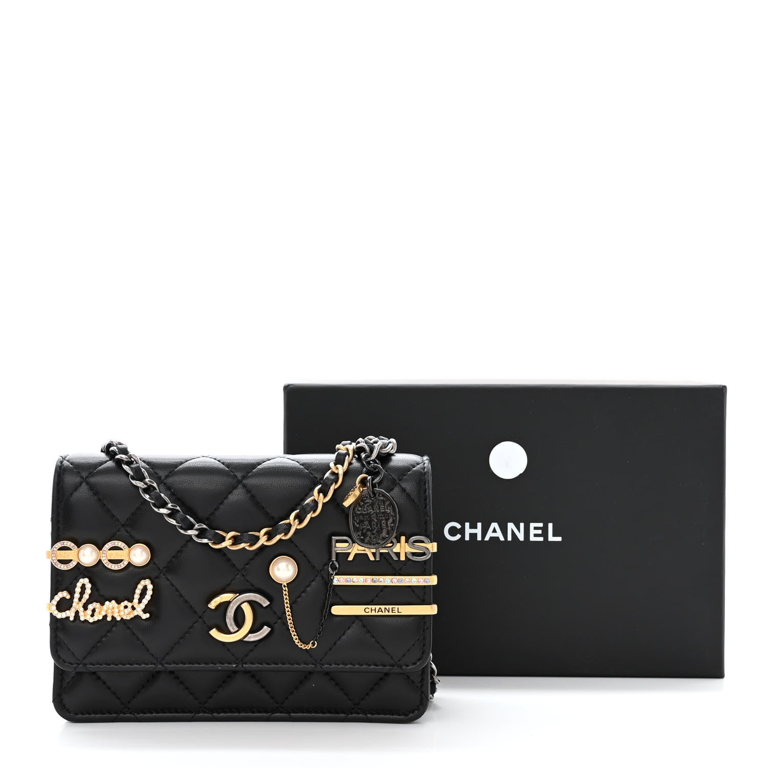 Chanel Lambskin Quilted Coco Clips Mini Wallet On Chain WOC Black 14 of 14