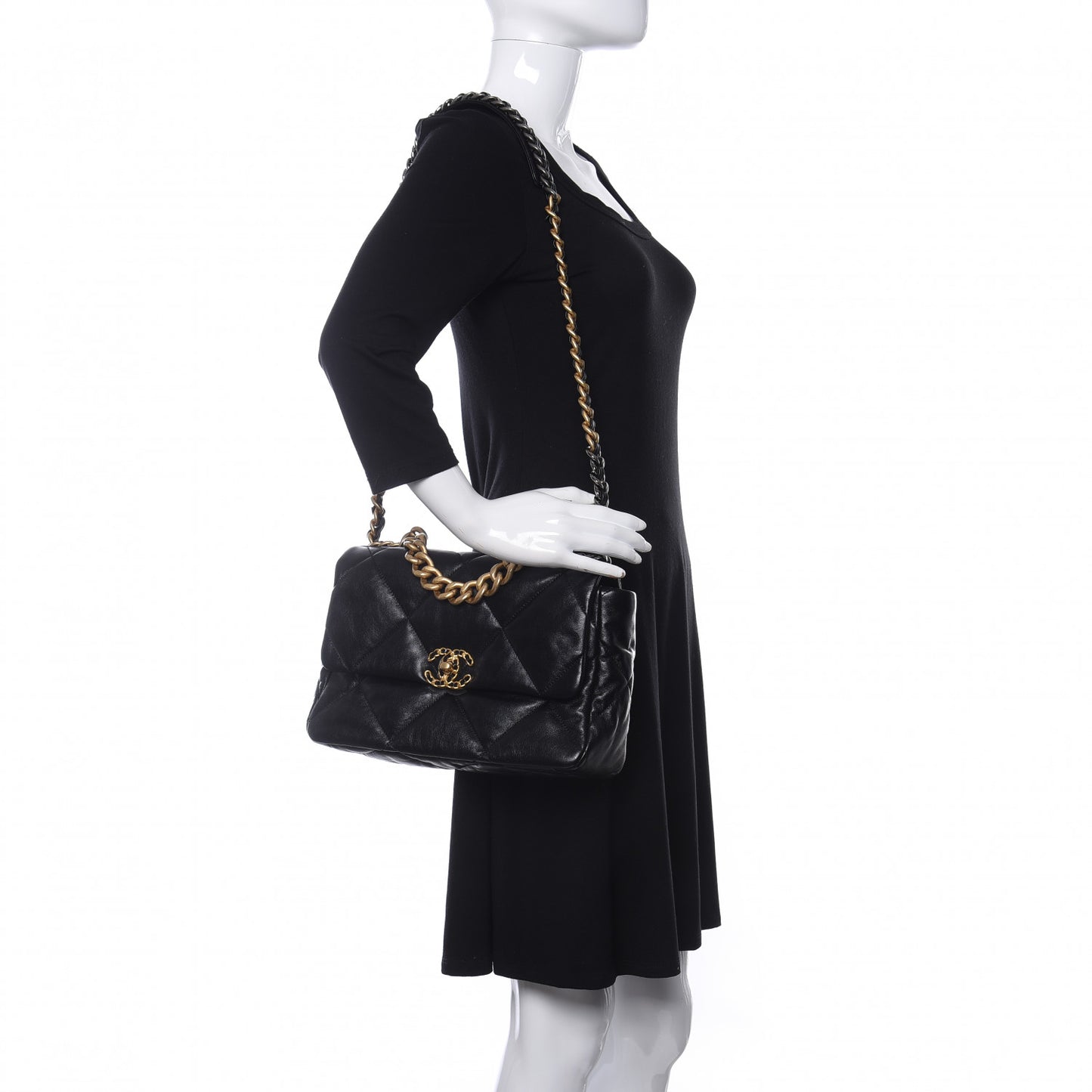 Lambskin Quilted Large Chanel 19 Flap Black